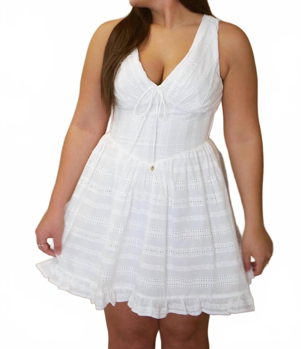 NEW ENDLESS BLU. madison eyelet v-neck mini dress in white